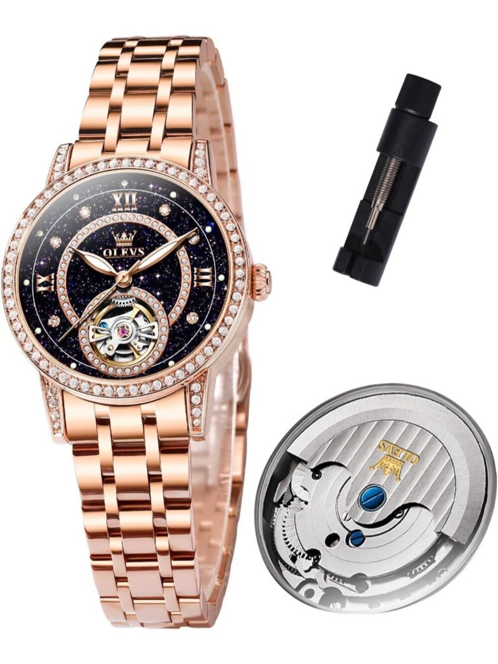 Women’s Rose Blue Automatic Starry Sky Diamond Bezel Luxury Mechanical Watches